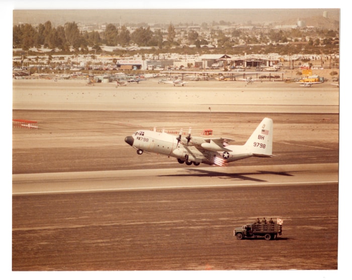KC-130 aircraft taking off from runway