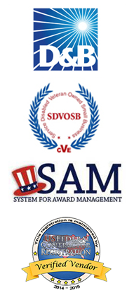 D&B, SDVOSB, SAM System for Award Management, and Verified Vendor certification badges